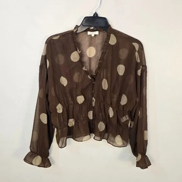 Parker Sheer Polka Dot Shirred Blouse Small - Picture 8 of 8